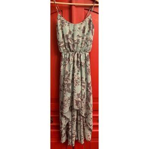 Love Republic Size Small Mint & Gray Tropical Floral Mint Green Hi Low Dress EUC